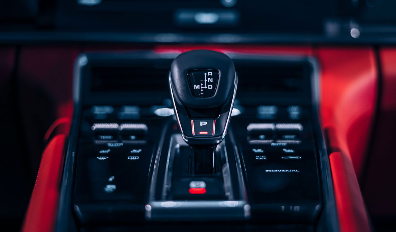 Interior shot of gearbox and dashboard