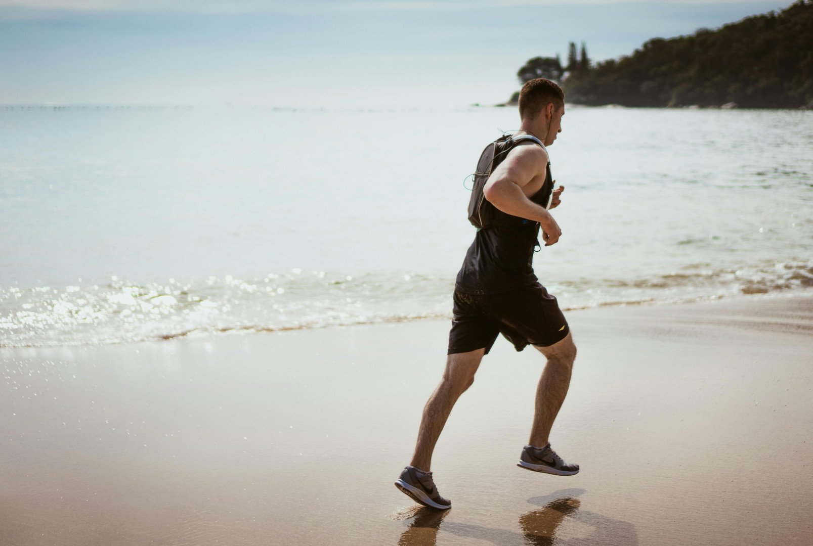 A man running on the beach