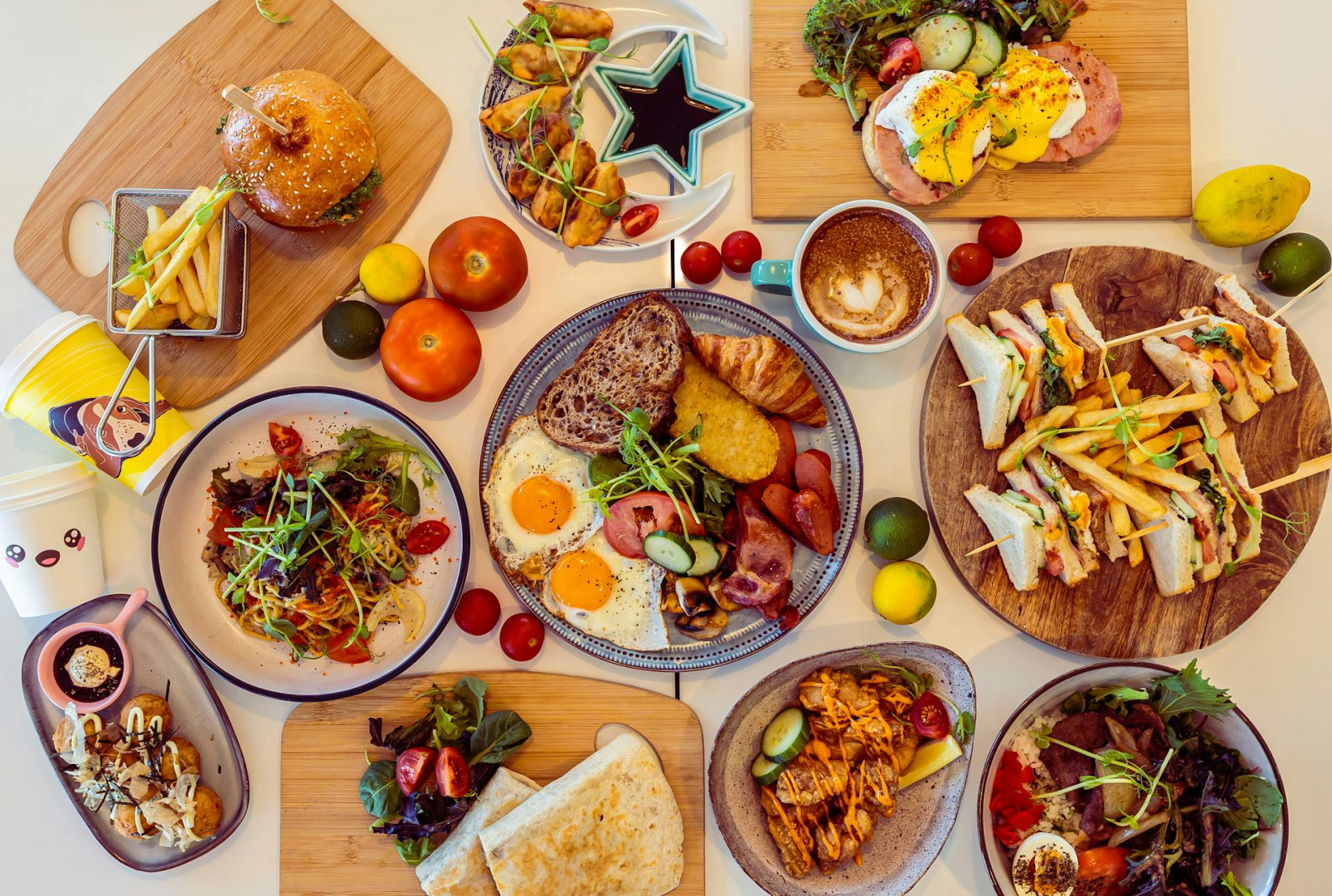Top View of Table with Plates of Food