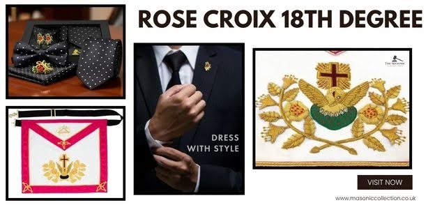 Rose Croix 18th Degree Regalia featuring a ceremonial collar and jewel that symbolise renewal, reflection, and personal growth within Rose Croix Freemasonry.