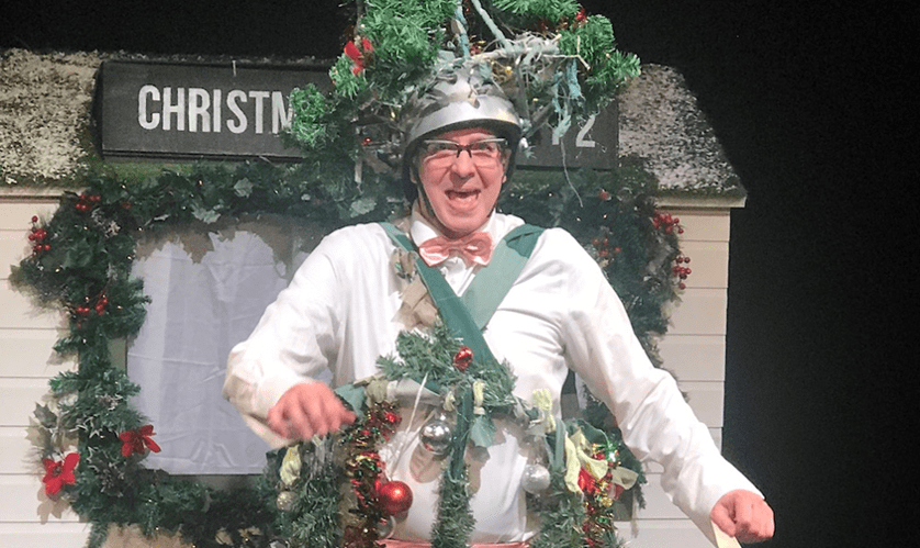 Alice and Bob Whopping Christmas Cracker Show Flyer Bob on stage