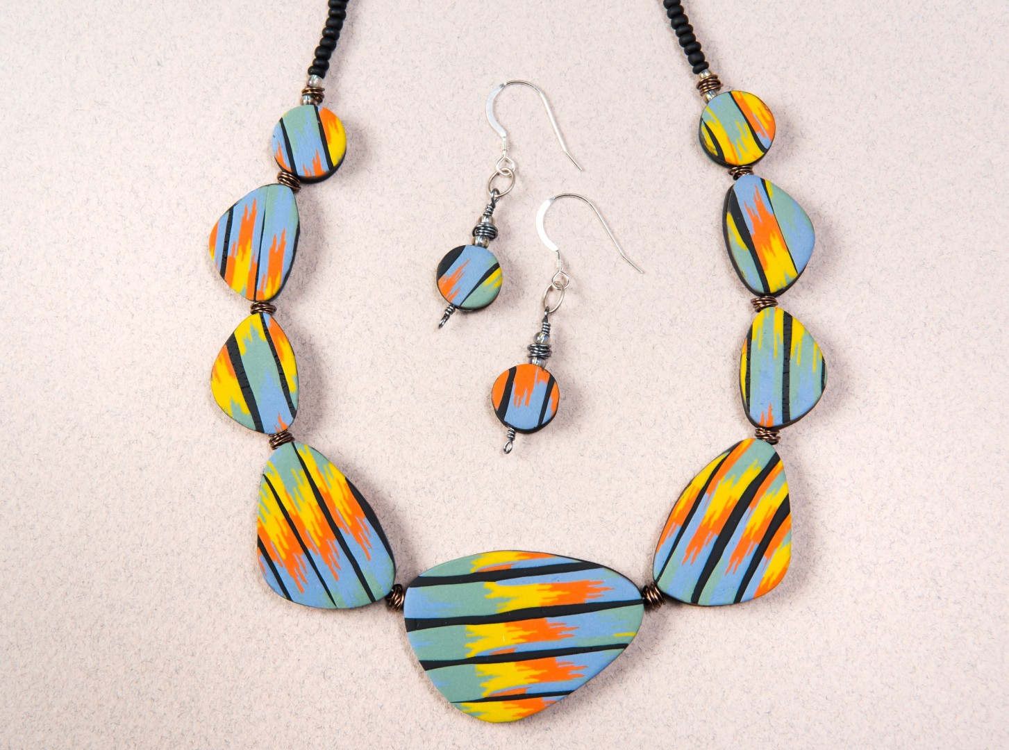 Colourful Countdown to Christmas Sara Withers Flat Polymer necklace and earrings